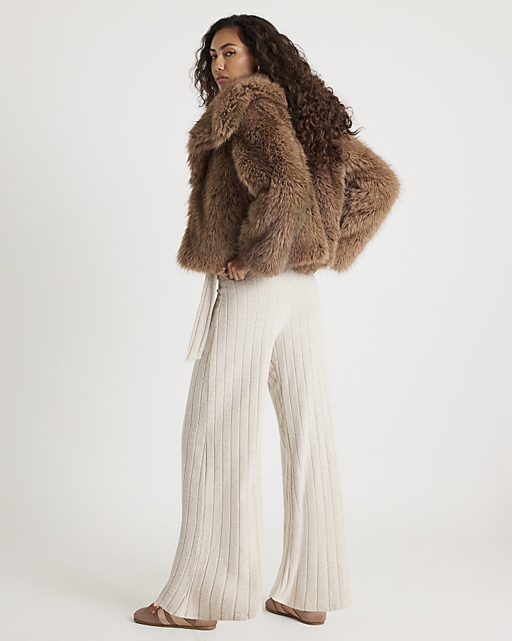 Cream Wide Ribbed Trousers
