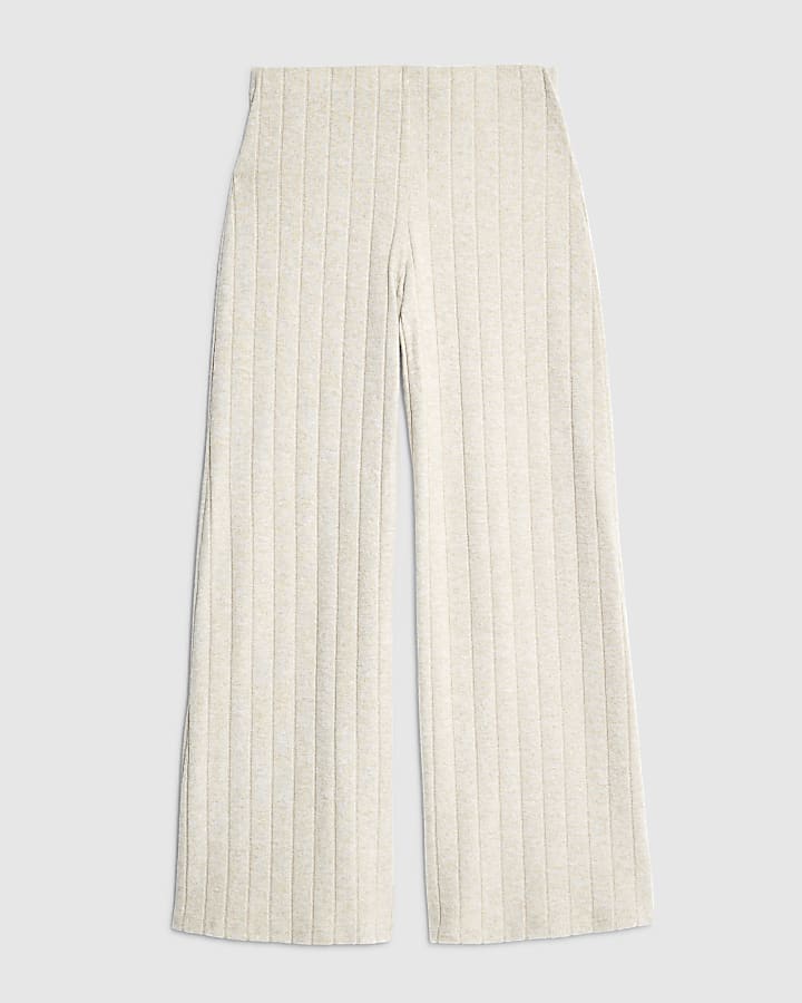 Cream Wide Ribbed Trousers