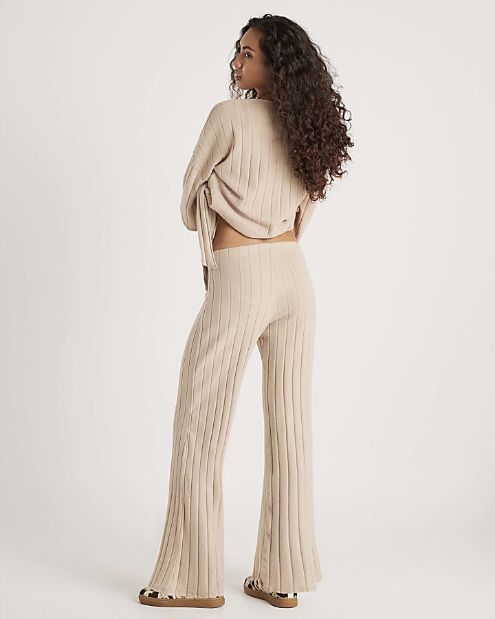 Beige Wide Ribbed Trousers
