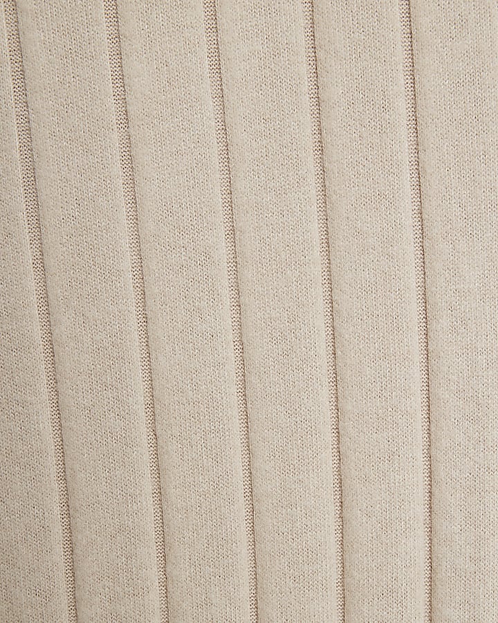 Beige Wide Ribbed Trousers