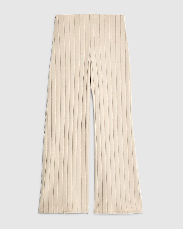 Beige Wide Ribbed Trousers