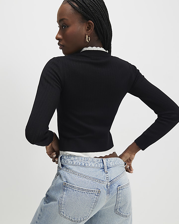 Black Scallop Trim Cardigan