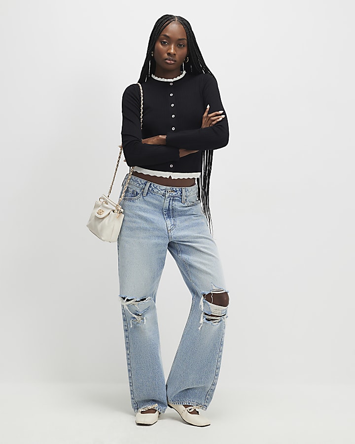 Black Scallop Trim Cardigan