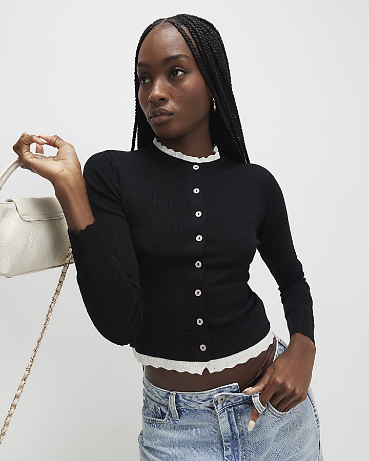 Black Scallop Trim Cardigan