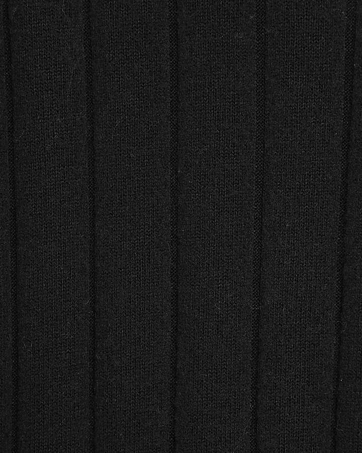 Black Cosy Wide Ribbed Trousers