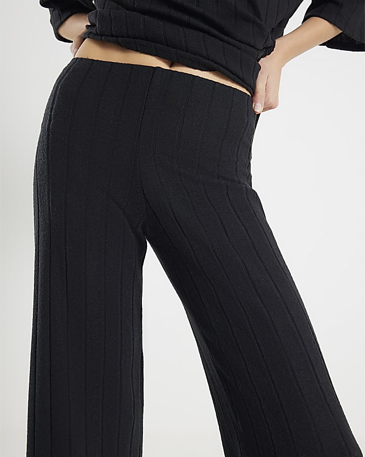 Black Cosy Wide Ribbed Trousers