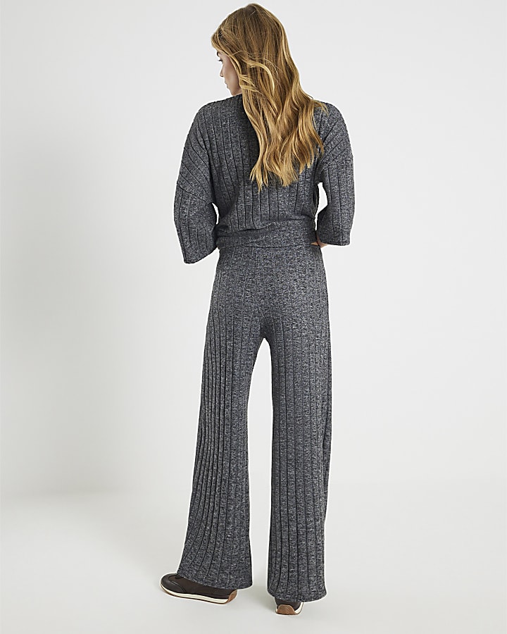 Grey Cosy Wide Ribbed Trousers