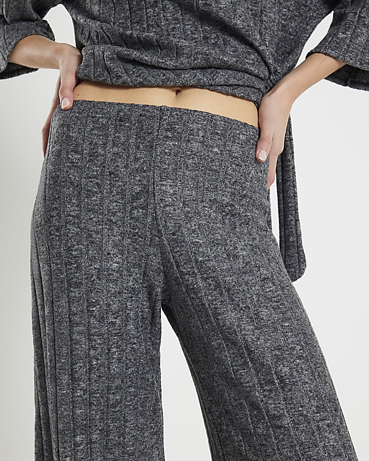 Grey Cosy Wide Ribbed Trousers