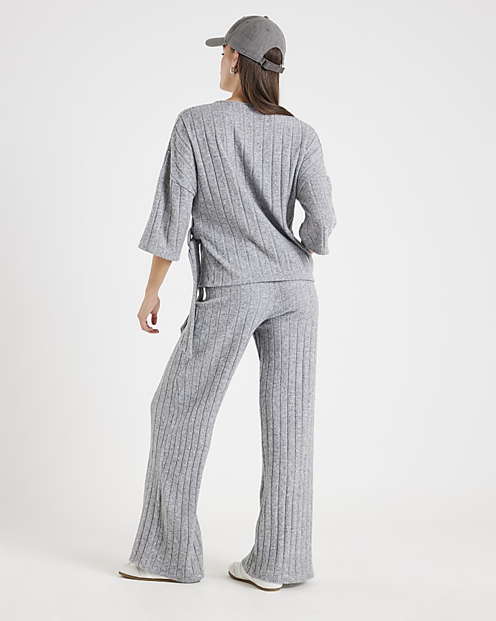 Grey Cosy Wide Ribbed Trousers