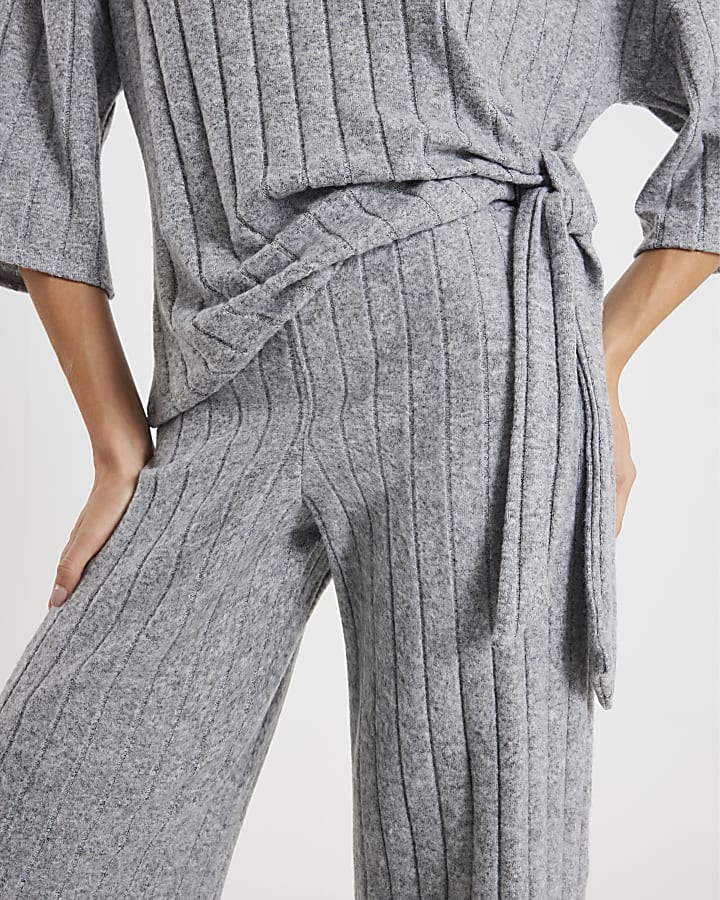 Grey Cosy Wide Ribbed Trousers
