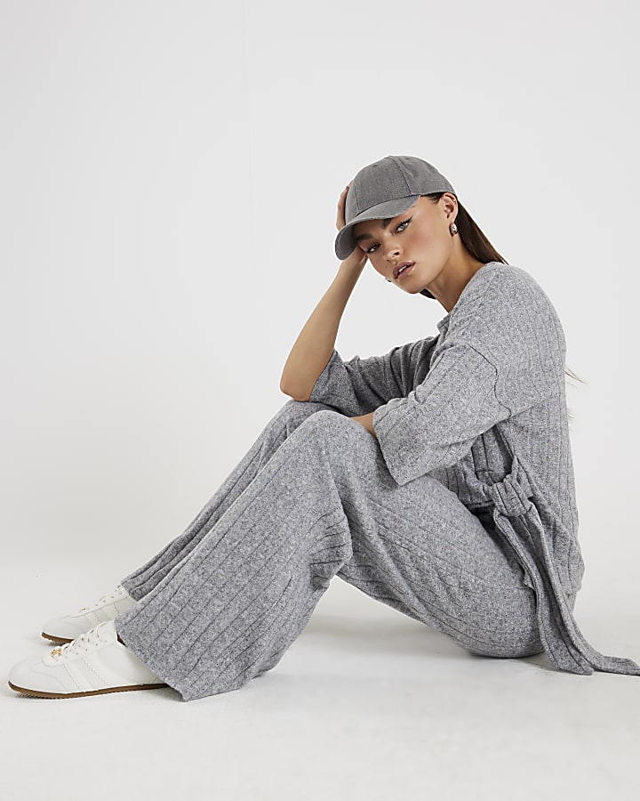 Grey Cosy Wide Ribbed Trousers