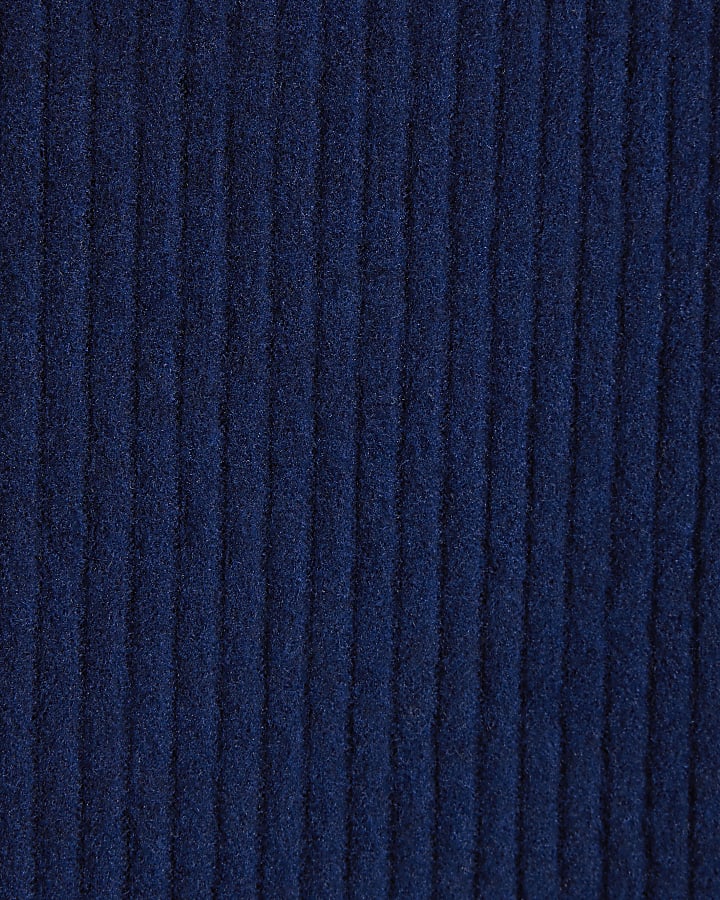 Navy Ribbed Wide Leg Trousers