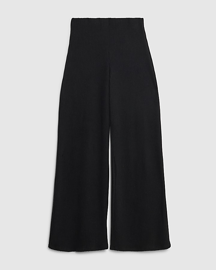 Black Ribbed Wide Leg Trousers