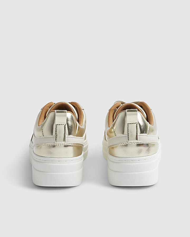 Gold Platform Lace Up Trainers