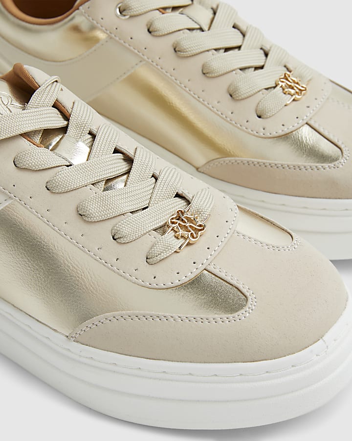 Gold Platform Lace Up Trainers