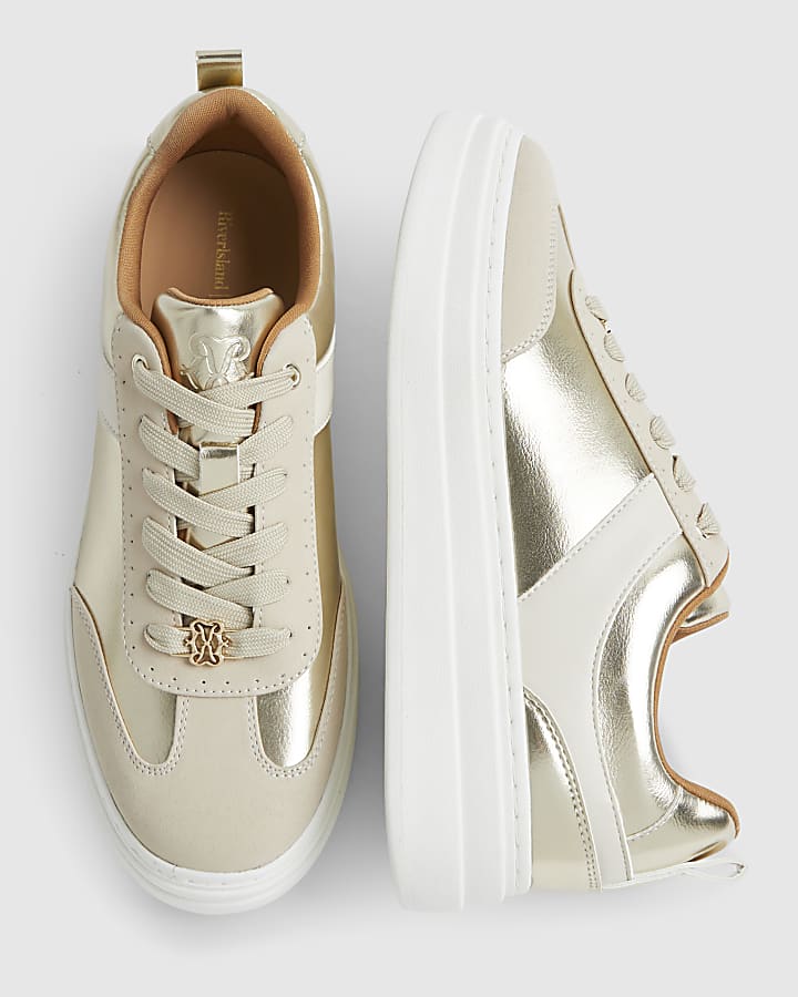 Gold Platform Lace Up Trainers