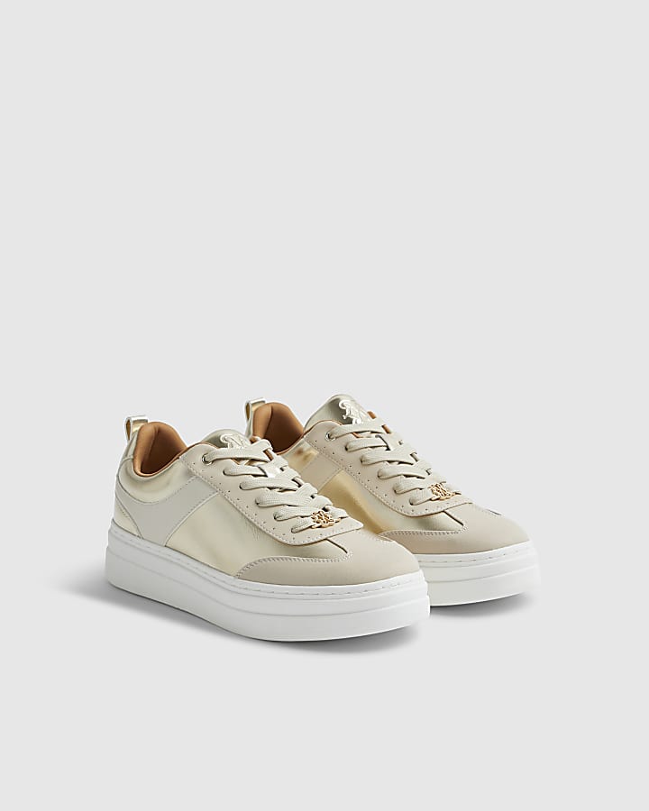 Gold Platform Lace Up Trainers