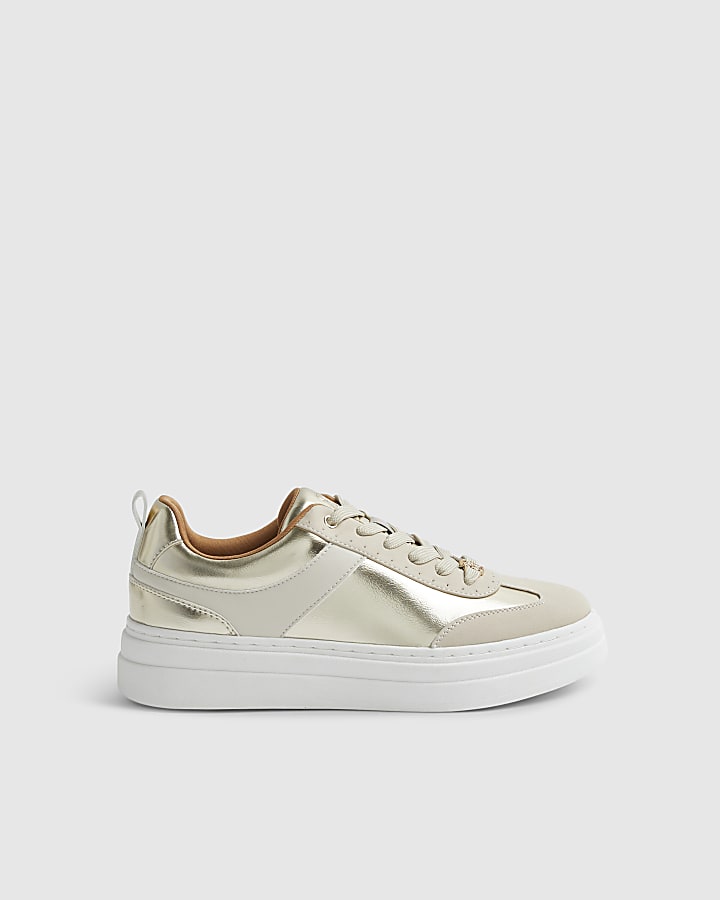 Gold Platform Lace Up Trainers
