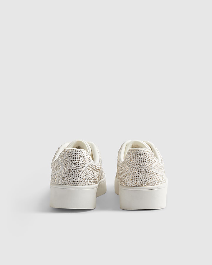 White Diamante Embellished Trainers