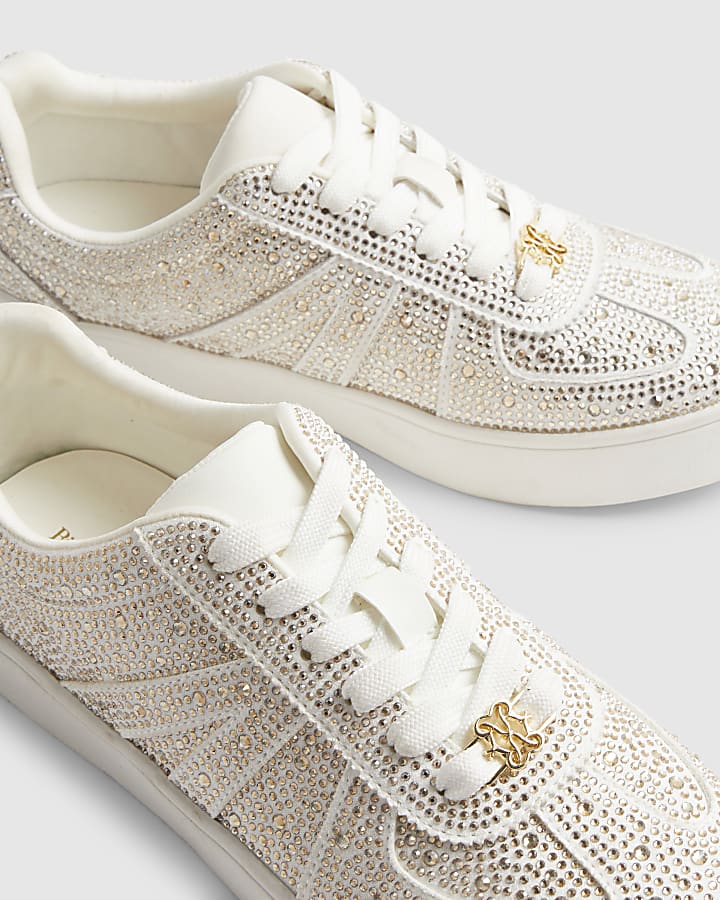 White Diamante Embellished Trainers