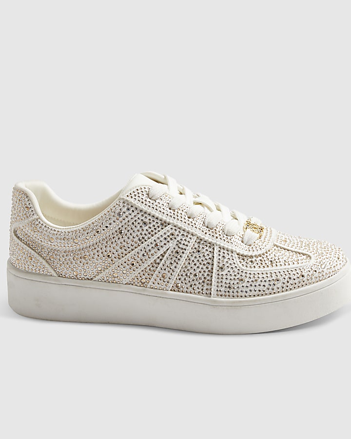 White Diamante Embellished Trainers
