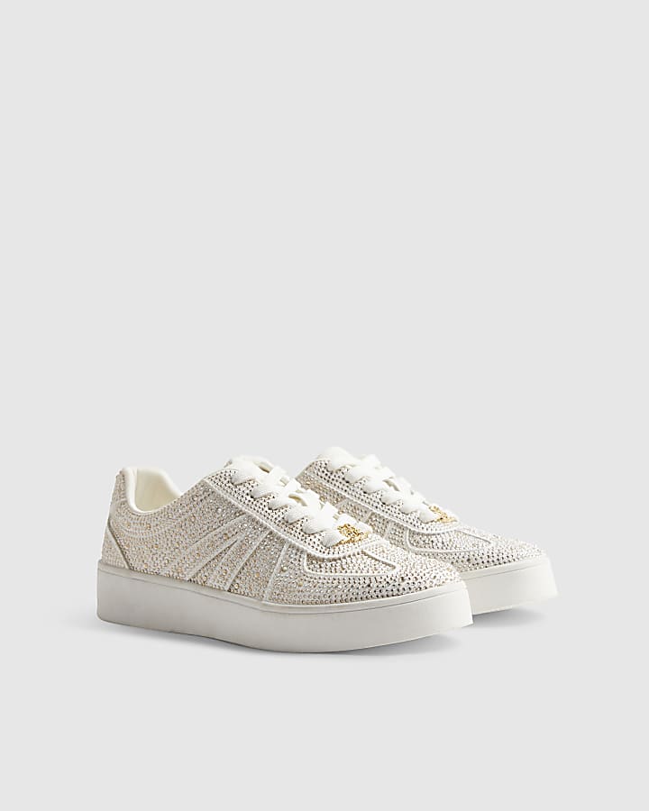 White Diamante Embellished Trainers