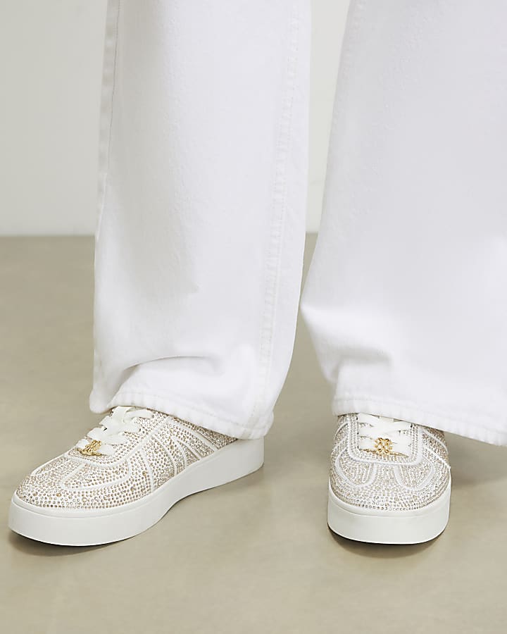 White Diamante Embellished Trainers