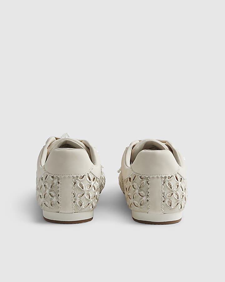 Cream Broderie Charm Trainers