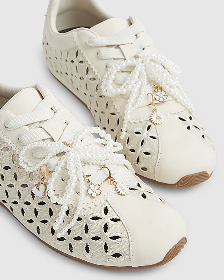 Cream Broderie Charm Trainers