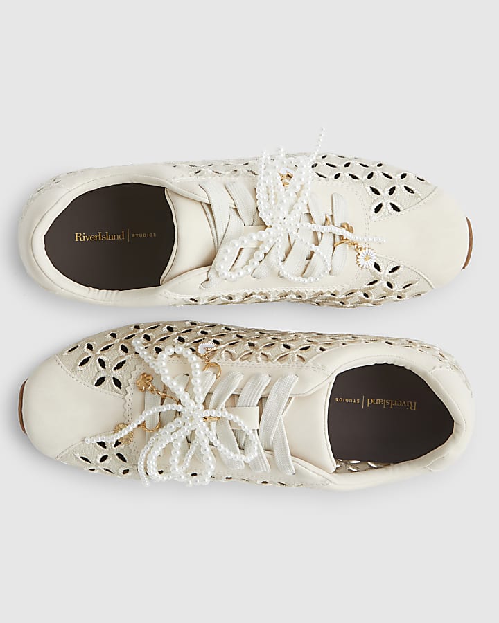 Cream Broderie Charm Trainers