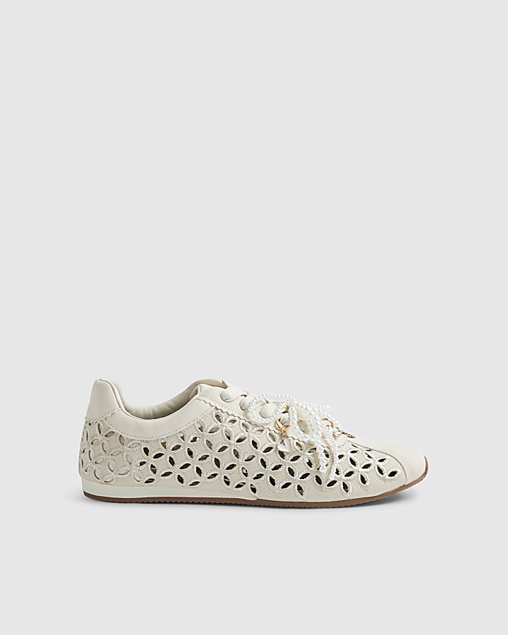 Cream Broderie Charm Trainers