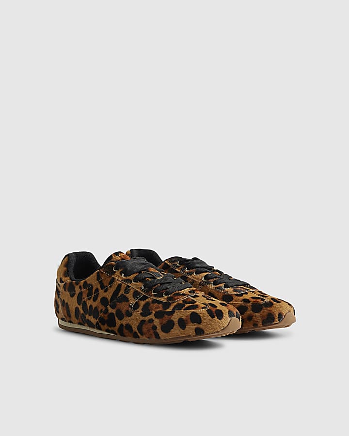 Brown Animal Print Suede Trainer