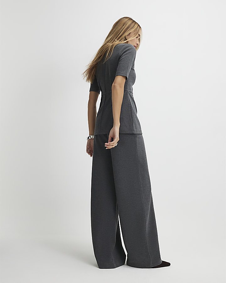 Grey Short Sleeve Corset Detail Tunic Top