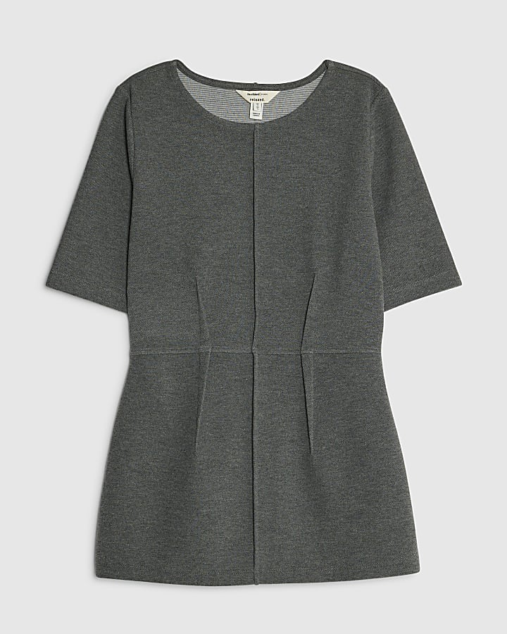 Grey Short Sleeve Corset Detail Tunic Top