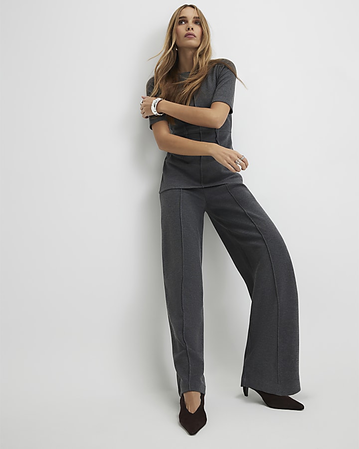 Grey Short Sleeve Corset Detail Tunic Top