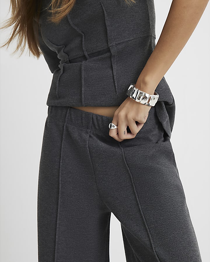 Grey Short Sleeve Corset Detail Tunic Top