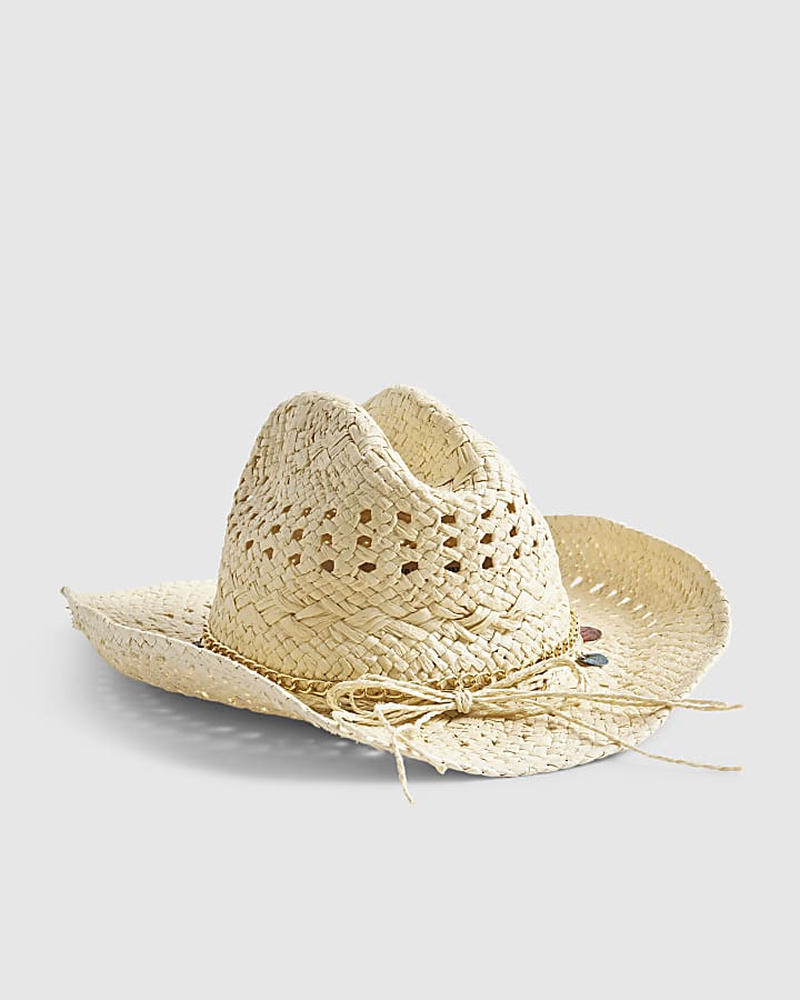 Cream Shell Charm Raffia Hat