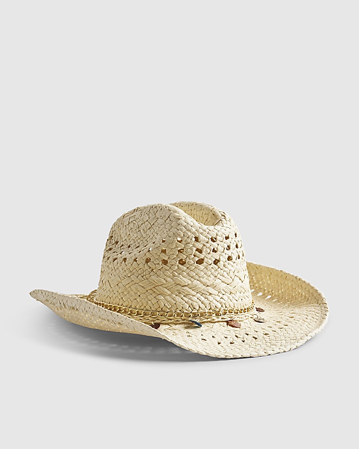 Cream Shell Charm Raffia Hat