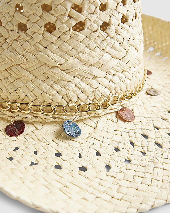 Cream Shell Charm Raffia Hat