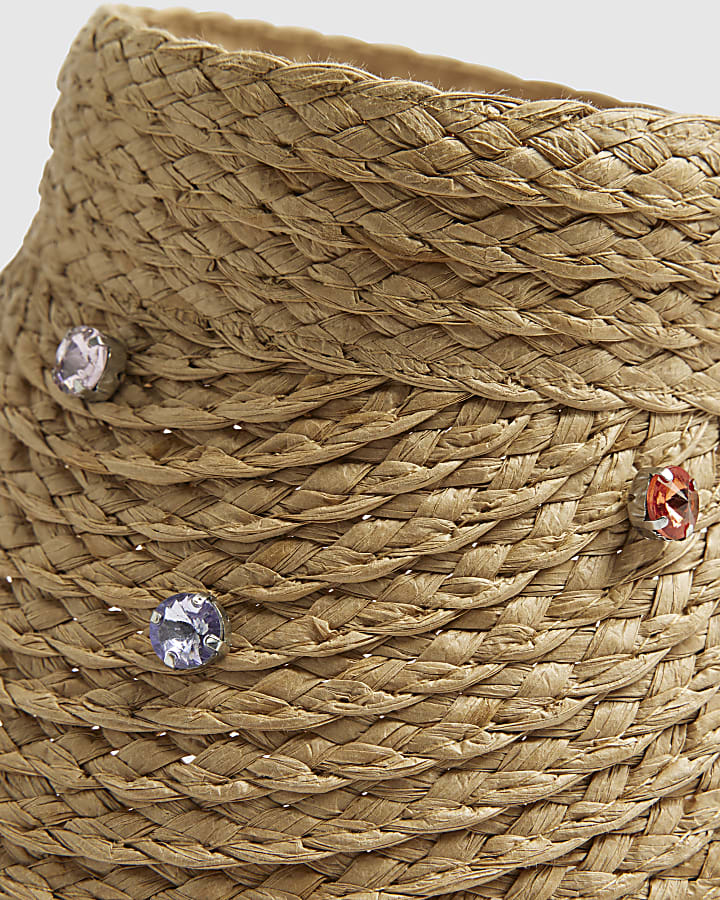 Beige Diamante Scarf Detail Visor