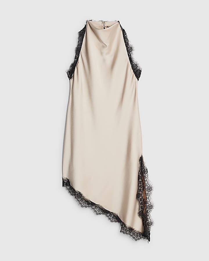 Cream Sleeveless Longline Lace Trim Top
