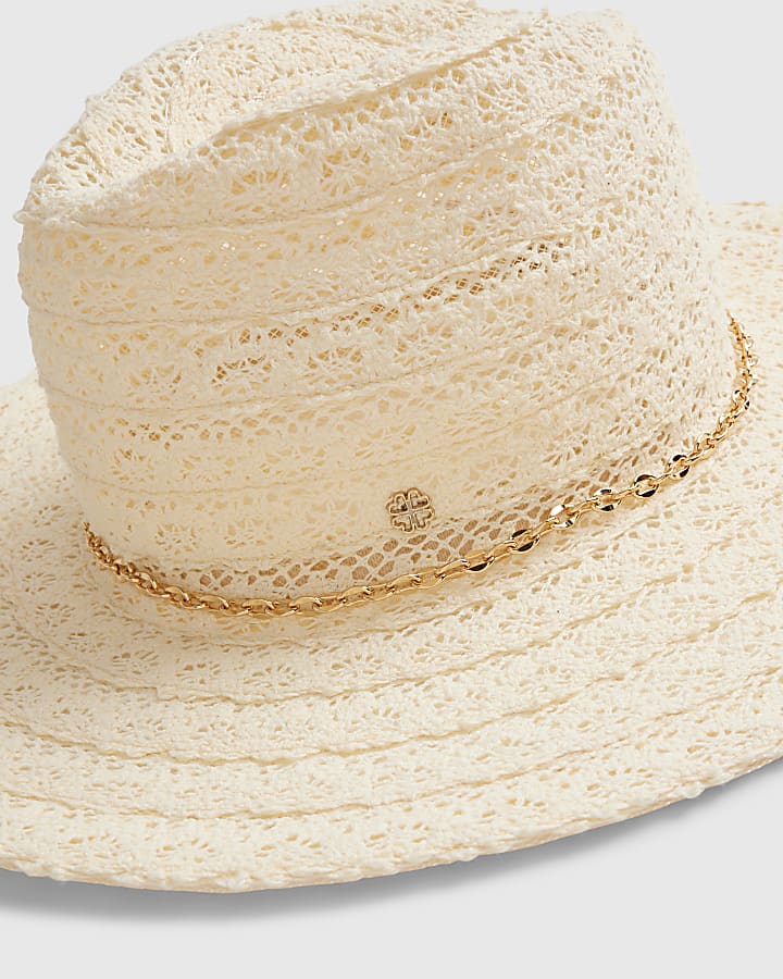 Cream Lace Fedora Hat