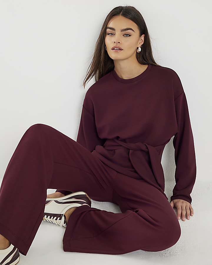 Red Premium Long Sleeve Tie Front Top