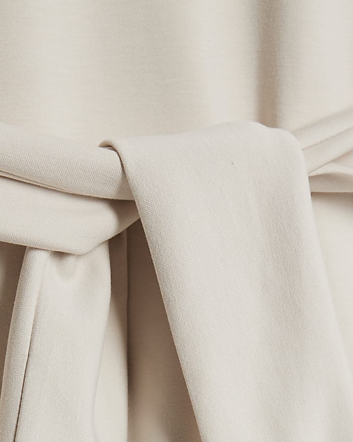 Cream Premium Long Sleeve Tie Front Top