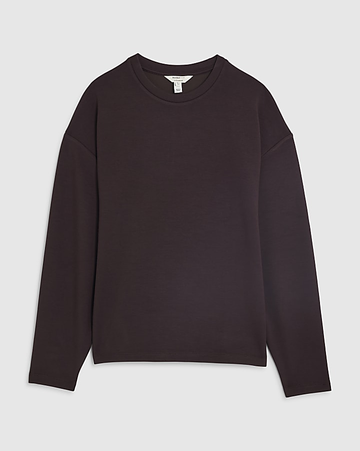 Brown Premium Long Sleeve Tie Front Top