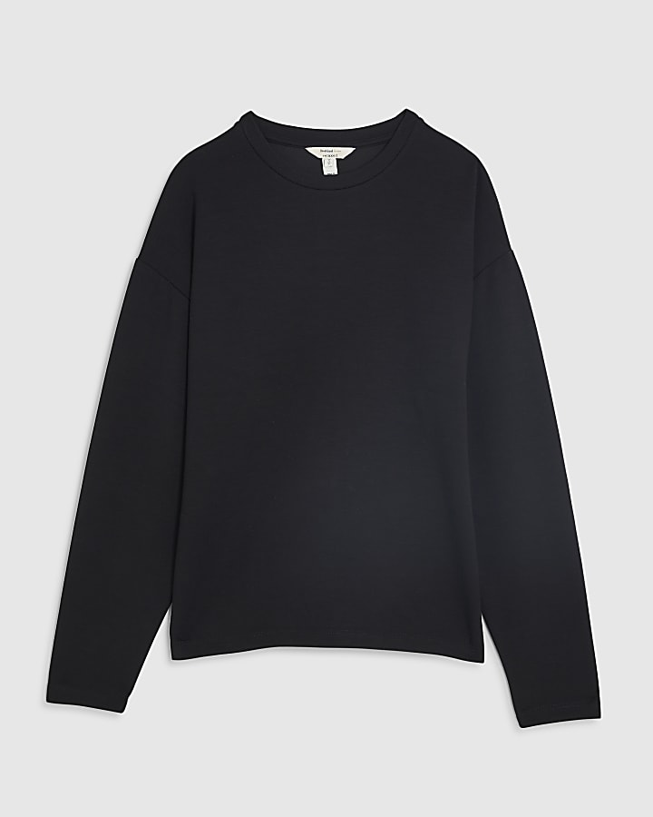 Black Premium Long Sleeve Tie Front Top