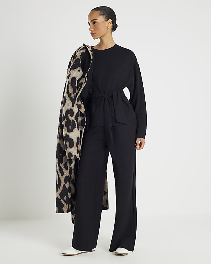 Black Premium Long Sleeve Tie Front Top