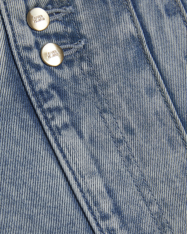 Blue Elasticated Dart Front Wide Leg Jeans