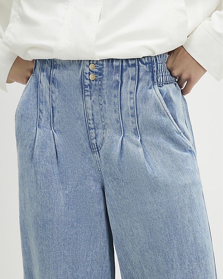 Blue Elasticated Dart Front Wide Leg Jeans