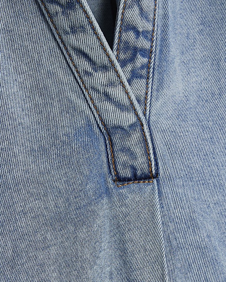 Blue Denim Short Sleeve Tunic Top